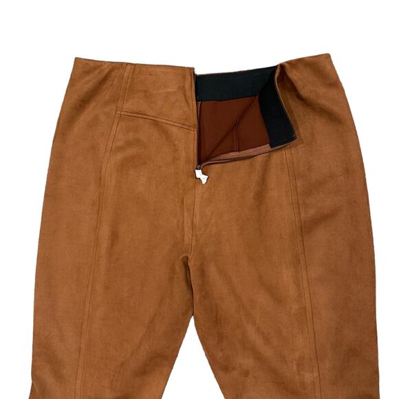 Free People CRVY Real Deal Slit Vegan Suede Flare Camel Brown Stretchy Pants 20 - Picture 9 of 10
